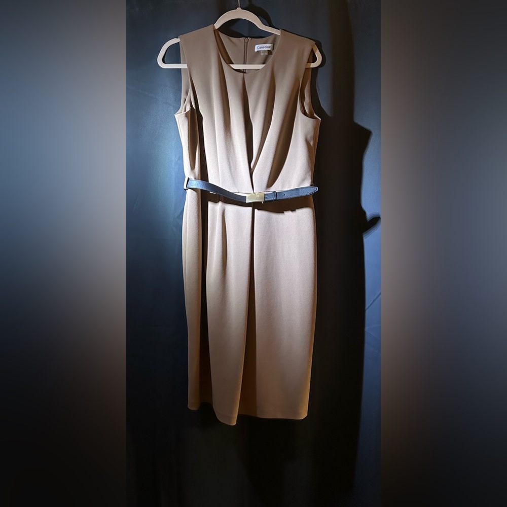 Khaki Calvin Klein dress with belt.